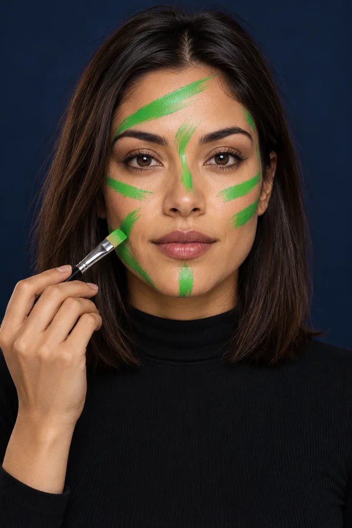 AI concept of cosmetic green brush strokes across an adult face