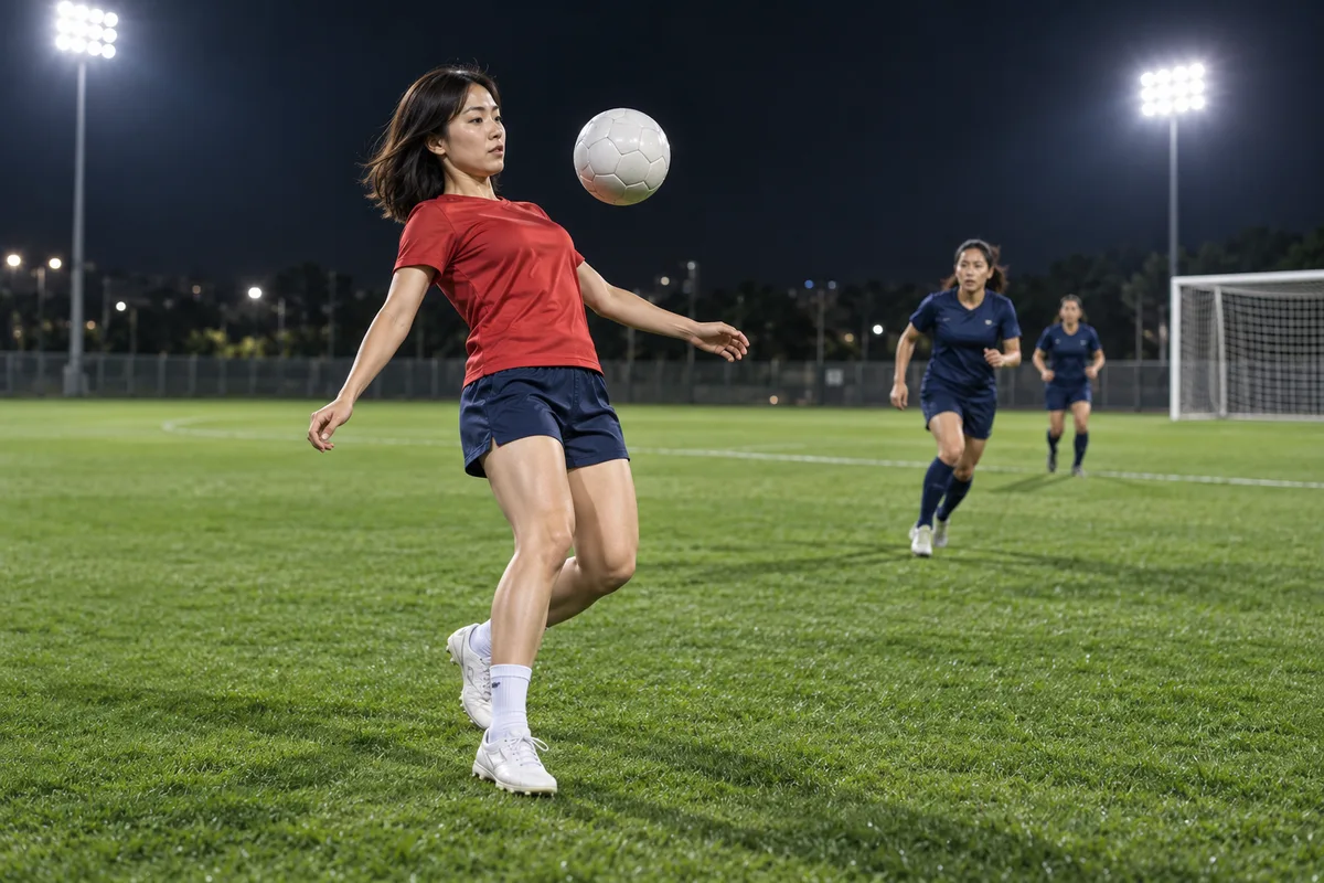 AI storyboard concept of an adult preparing to cushion a descending football on the chest