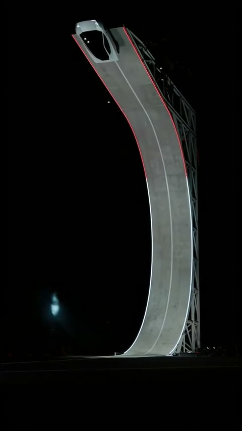 The launch and rotation in the credited Roadster ramp source clip; reference footage, not our generated result